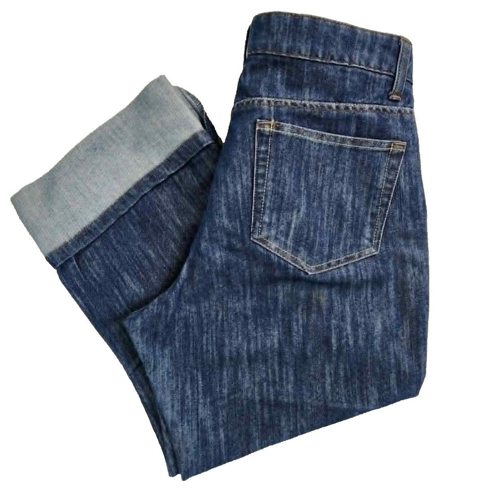 Merona Fit 1 Cropped Capri Jeans Dark Wash Blue Wide Cuff Size 12R Casual Denim